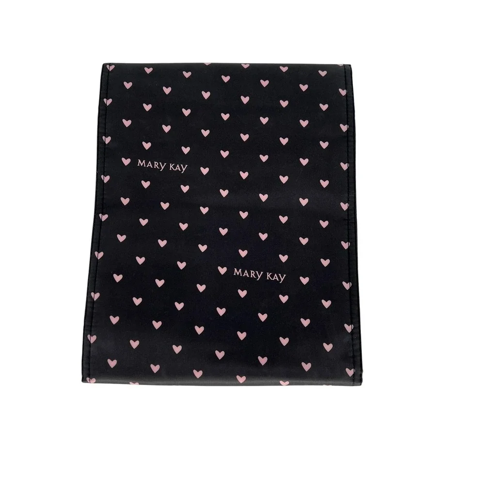 Mary Kay Black Hearts Hanging Fold Out Makeup Organizer Travel Cosmetic Bag